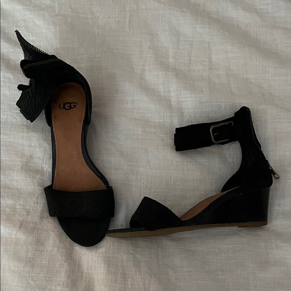 UGG Women's Black Ankle Strap Wedges